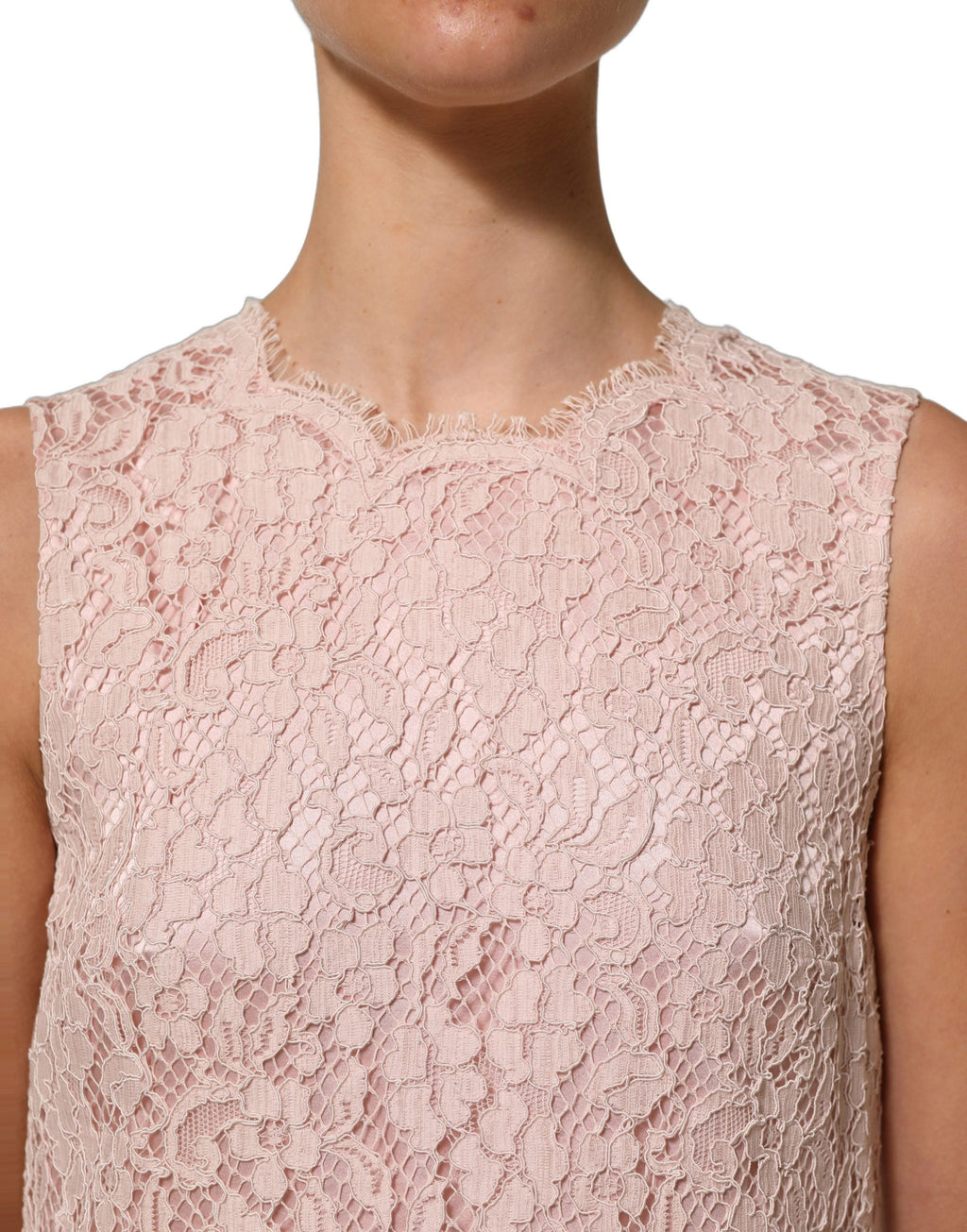 Dolce & Gabbana Pink Cotton Floral Lace Sleeveless Mini Dress