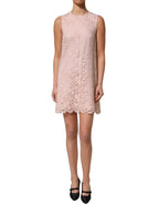 Dolce & Gabbana Pink Cotton Floral Lace Sleeveless Mini Dress