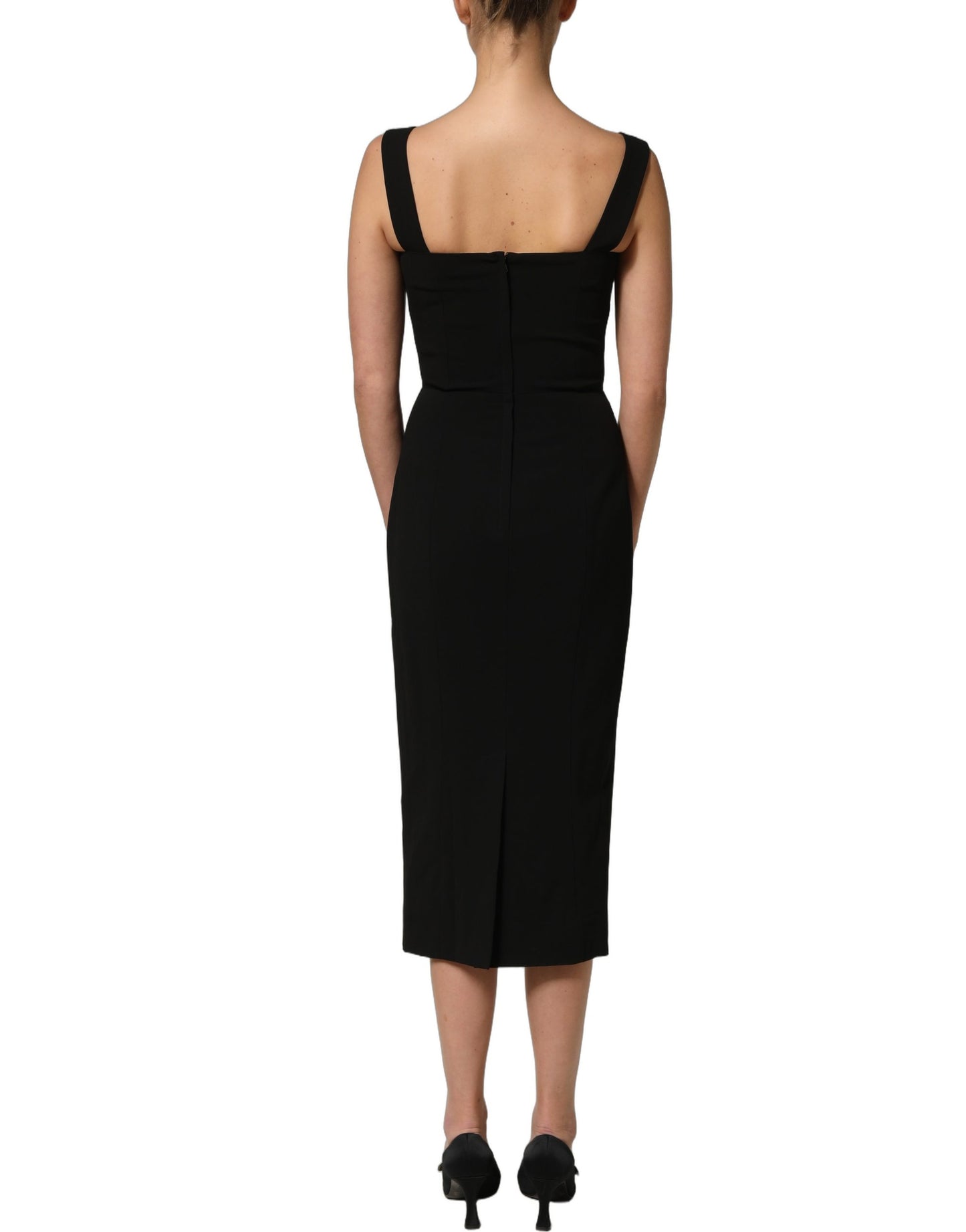 Dolce & Gabbana Black Viscose Stretch Sheath Midi Dress Dolce & Gabbana