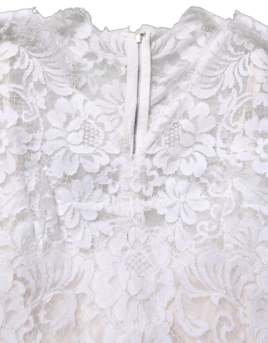 Dolce & Gabbana White Cotton Floral Lace Long Gown Dress Dolce & Gabbana
