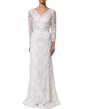 Dolce & Gabbana white cotton long gown dress with floral lace details and a flowing silhouette.