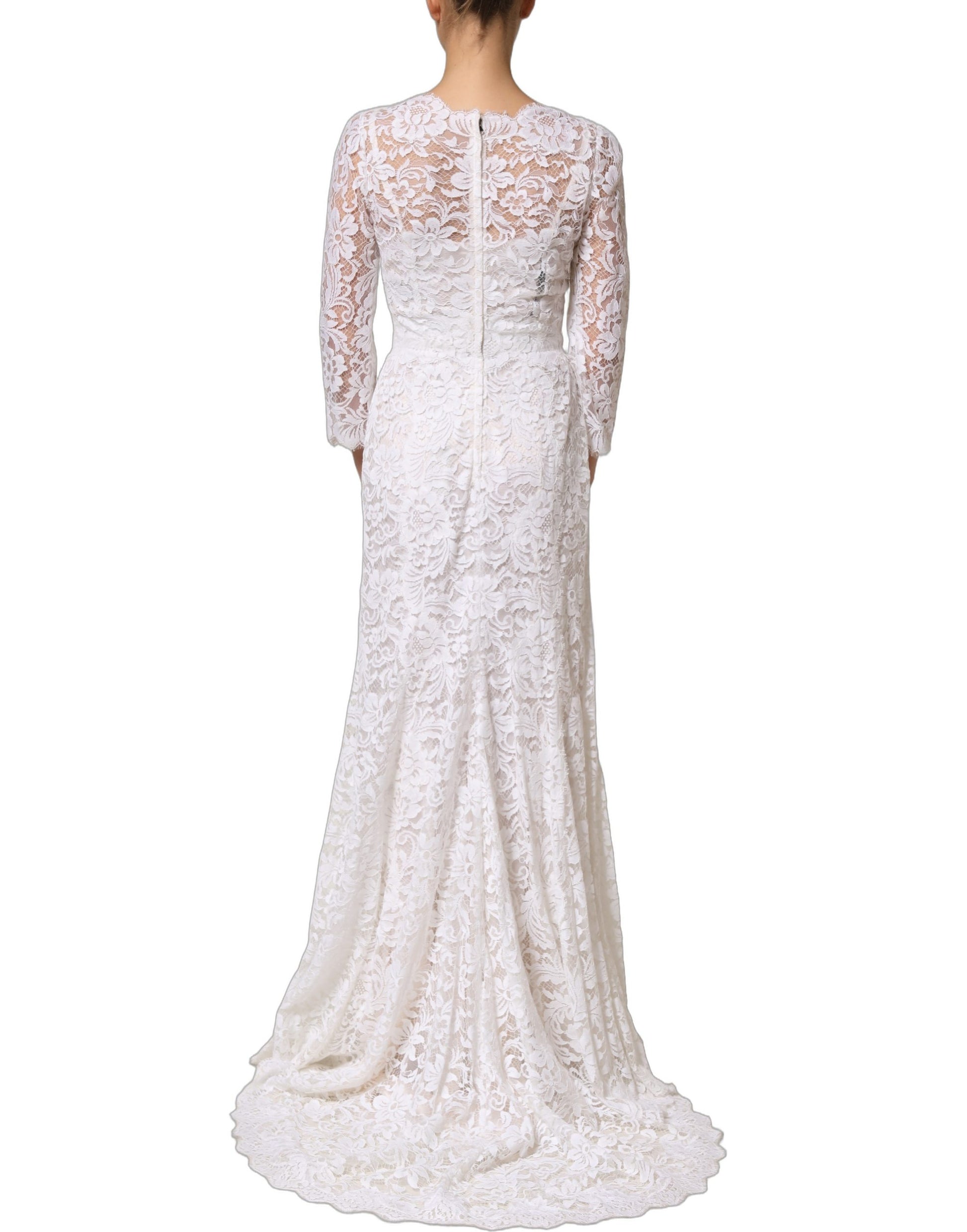 Dolce & Gabbana White Cotton Floral Lace Long Gown Dress Dolce & Gabbana