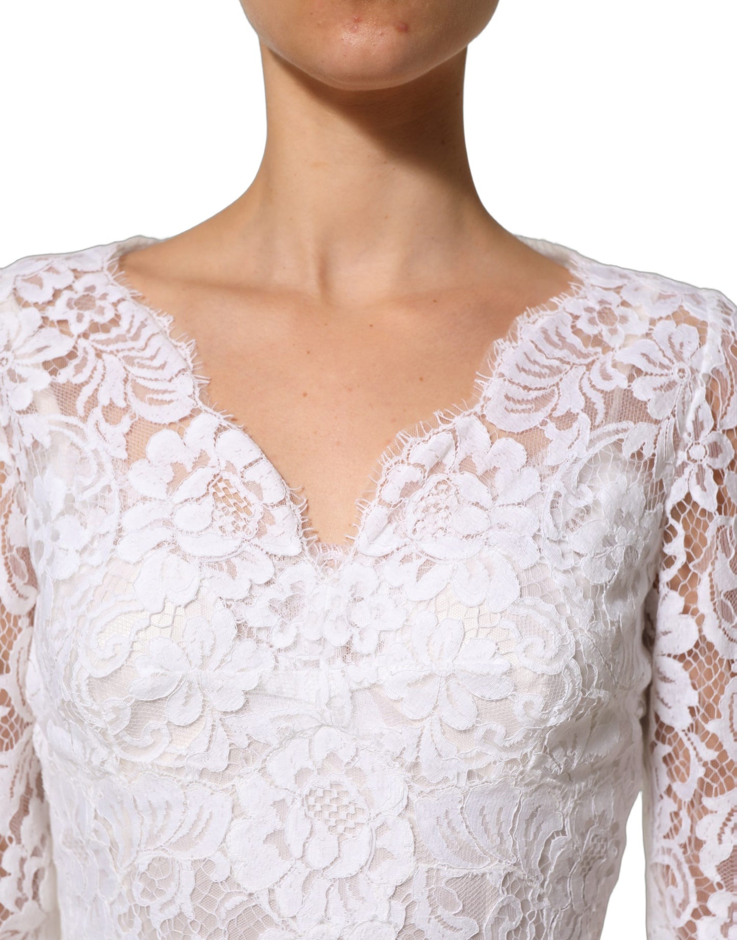 Dolce & Gabbana White Cotton Floral Lace Long Gown Dress Dolce & Gabbana