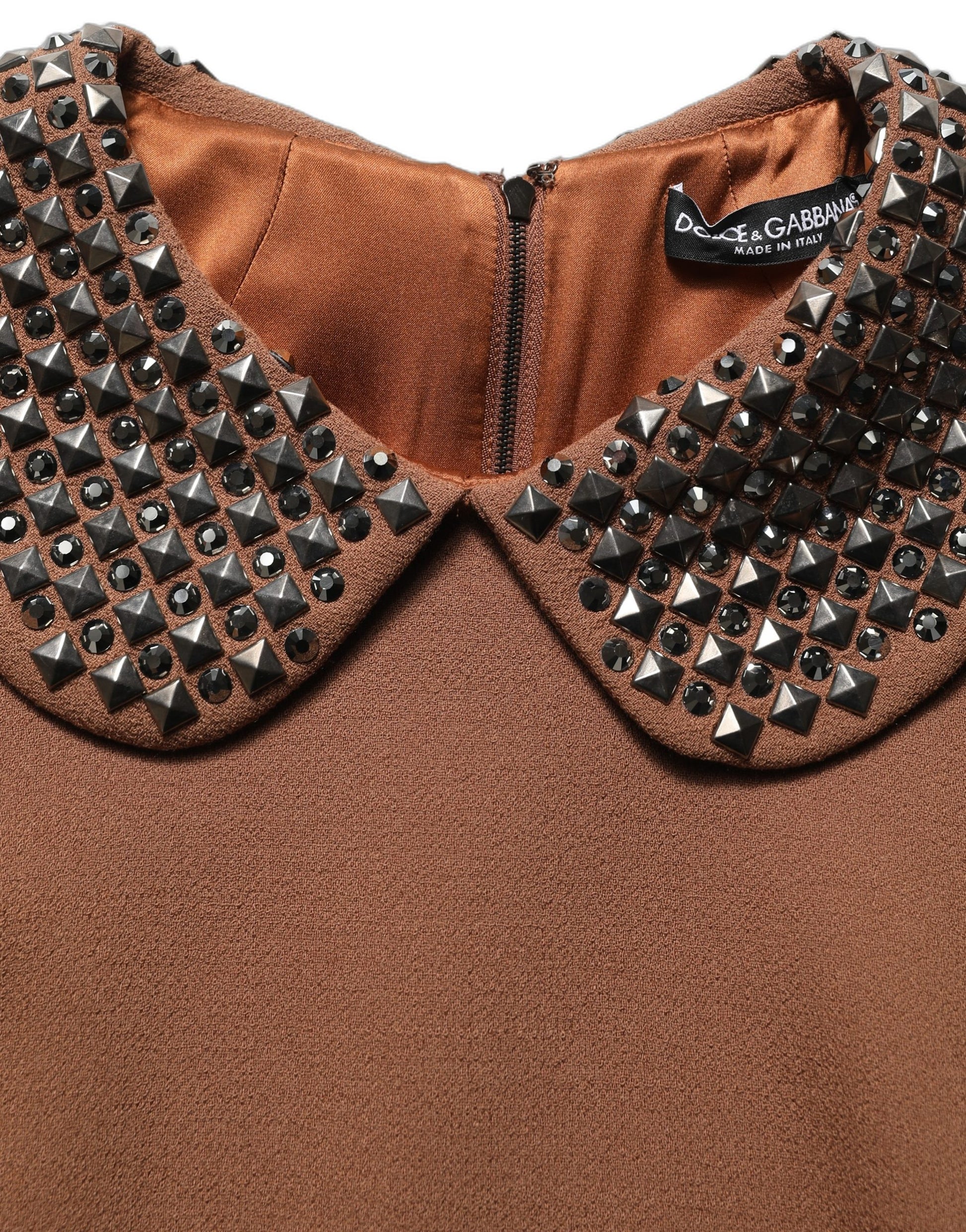 Dolce & Gabbana Brown Wool Rhinestone Embellished Midi Dress Dolce & Gabbana