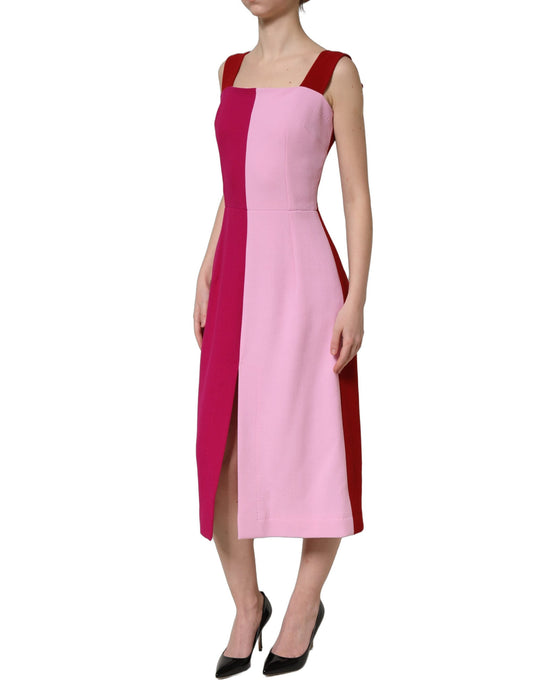 Dolce & Gabbana Two Tone Pink Wool Sleeveless Midi Dress Dolce & Gabbana