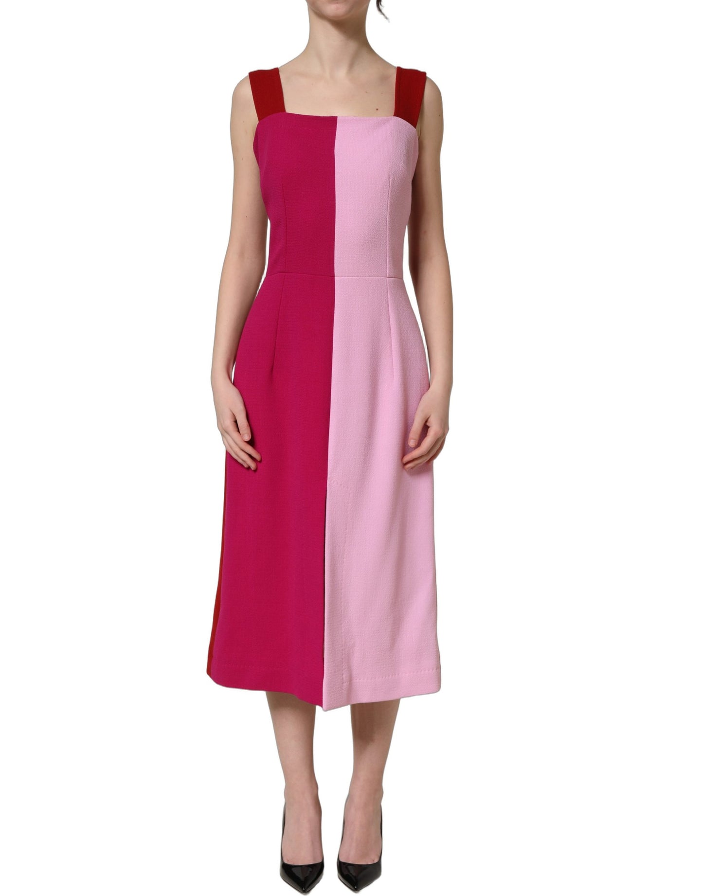 Dolce & Gabbana Two Tone Pink Wool Sleeveless Midi Dress Dolce & Gabbana