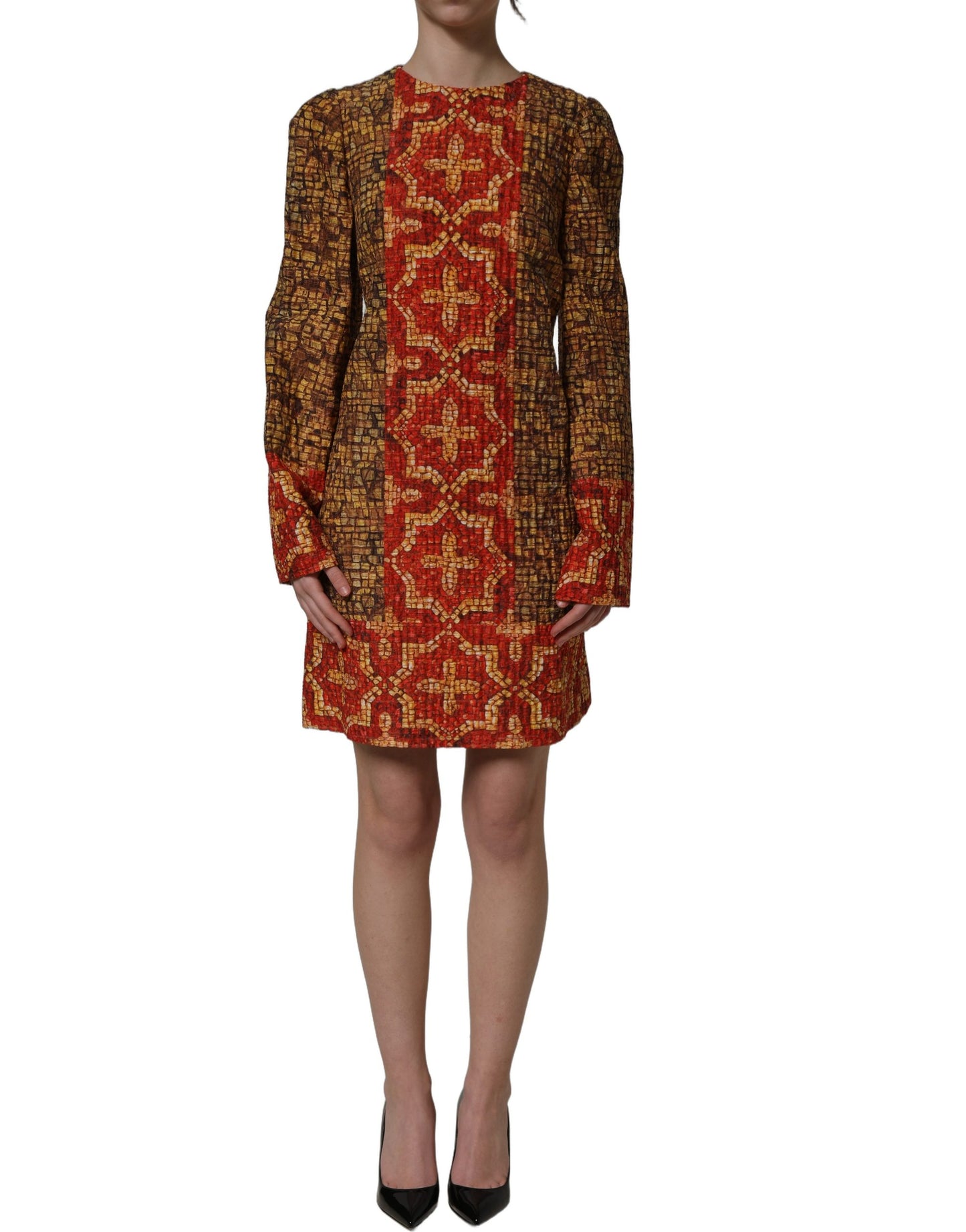 Dolce & Gabbana Multicolor Mosaic Long Sleeves Mini Dress Dolce & Gabbana