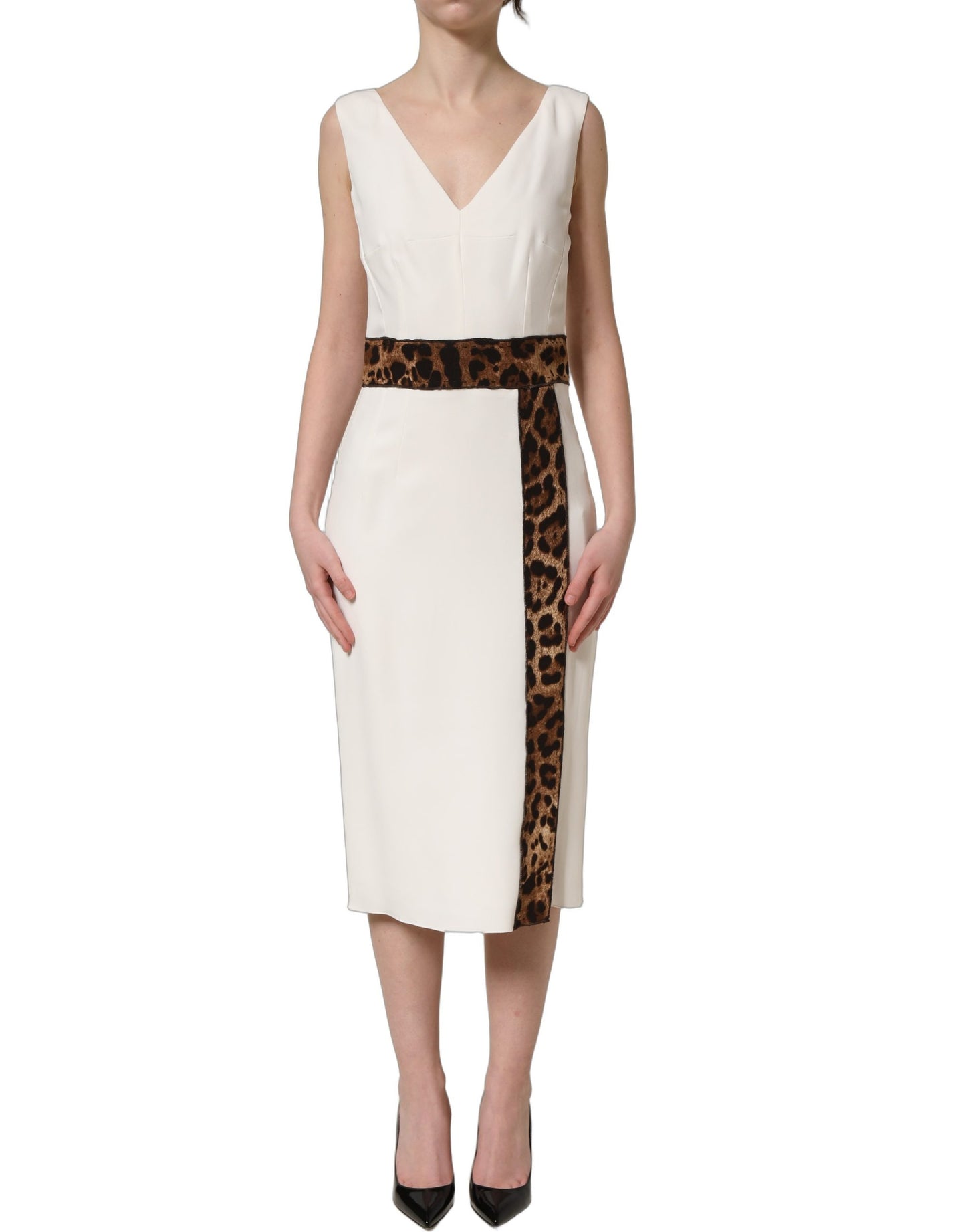 Dolce & Gabbana White Leopard Sleeveless Sheath Midi Dress Dolce & Gabbana