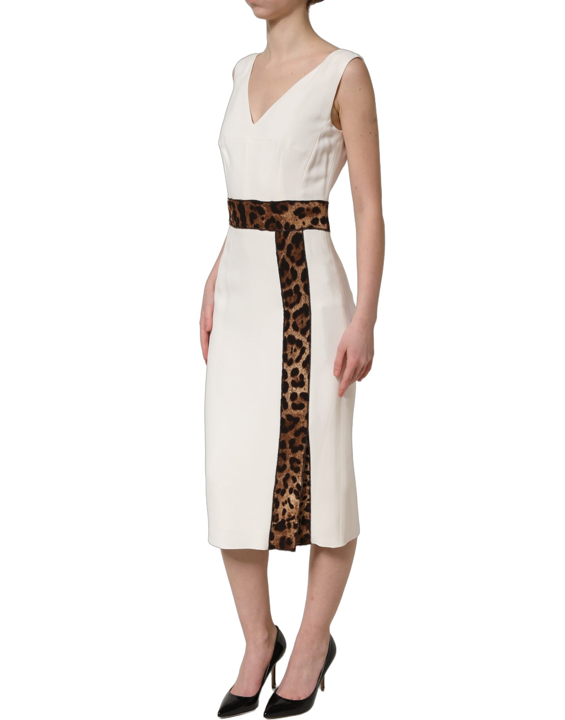 Dolce & Gabbana White Leopard Sleeveless Sheath Midi Dress Dolce & Gabbana