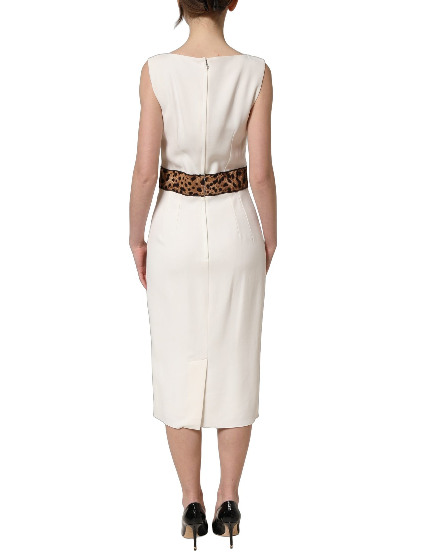 Dolce & Gabbana White Leopard Sleeveless Sheath Midi Dress Dolce & Gabbana