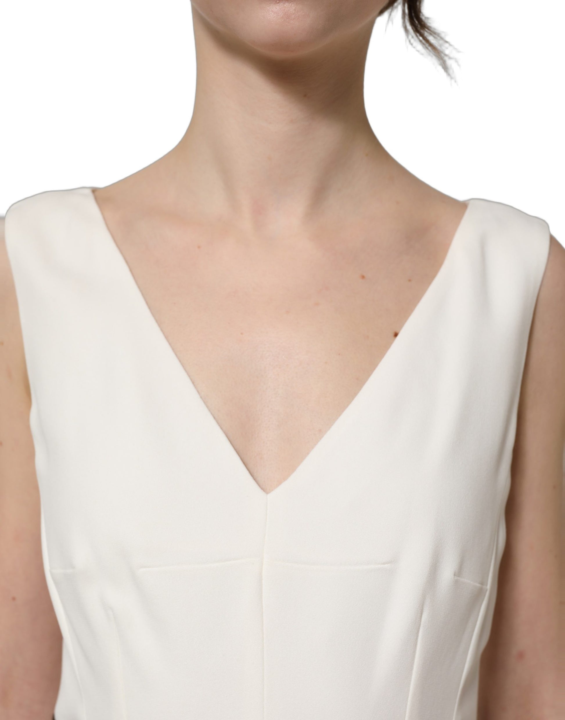 Dolce & Gabbana White Leopard Sleeveless Sheath Midi Dress Dolce & Gabbana
