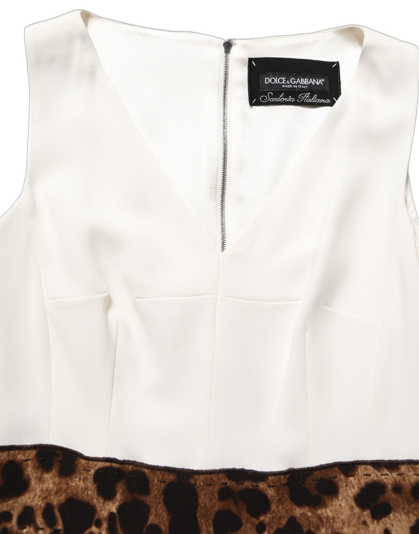 Dolce & Gabbana White Leopard Sleeveless Sheath Midi Dress Dolce & Gabbana
