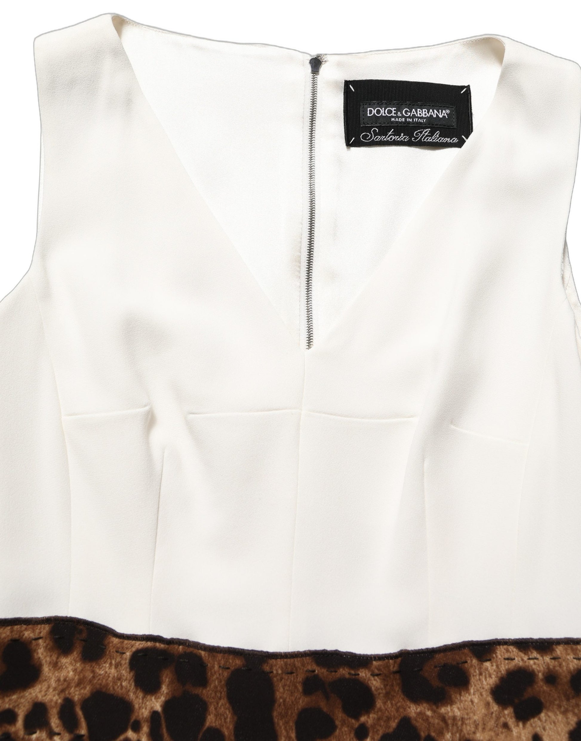Dolce & Gabbana White Leopard Sleeveless Sheath Midi Dress Dolce & Gabbana