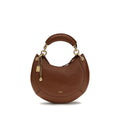 Chloé brown calf leather Bos Taurus shoulder bag with silver hardware and adjustable strap on a plain background.