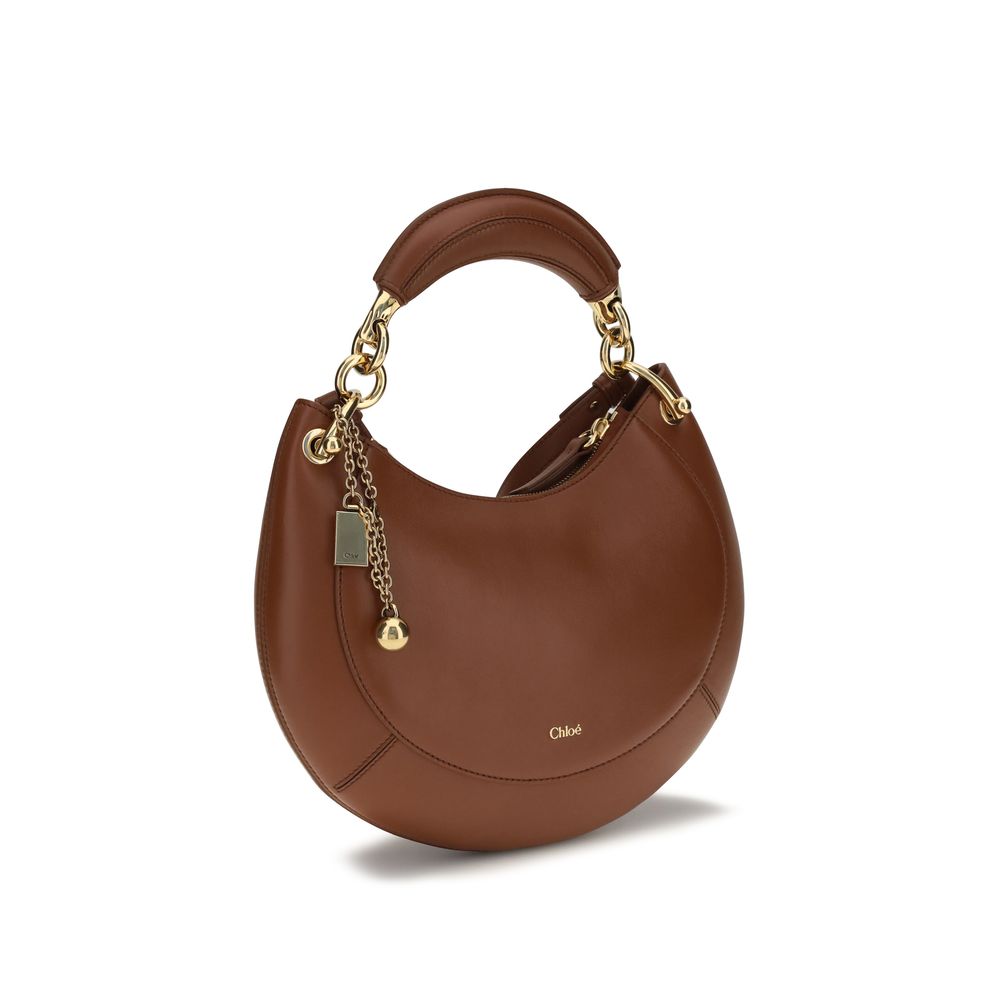 Chloé Brown Calf Leather Bos Taurus Shoulder Bag with adjustable strap and gold-tone hardware, stylish and elegant accessory.