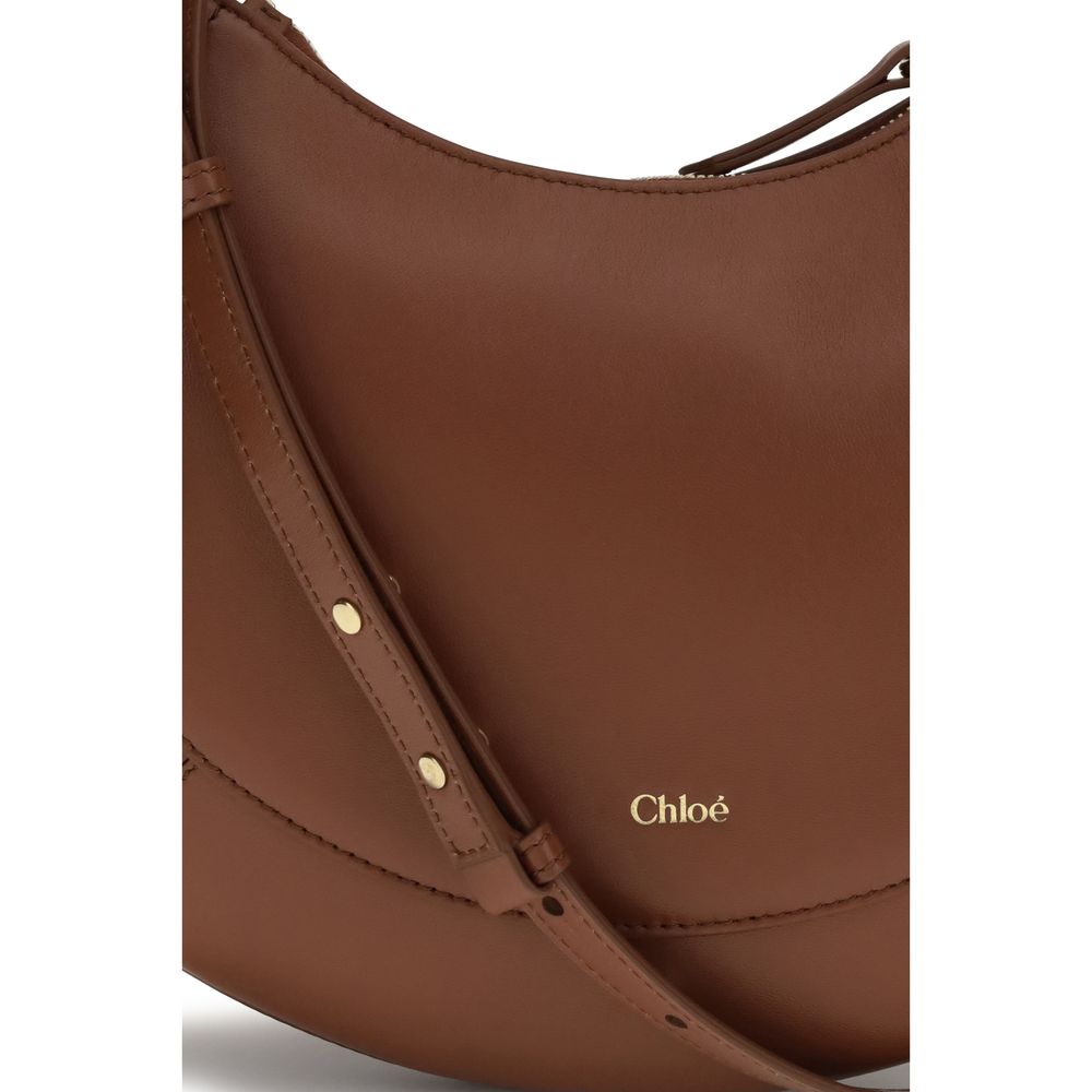Chloé brown calf leather Bos Taurus shoulder bag with gold-tone hardware and structured design.