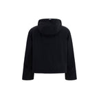 Herno black polyamide shell jacket with a hood, front zipper, and adjustable cuffs, suitable for outdoor weather protection.