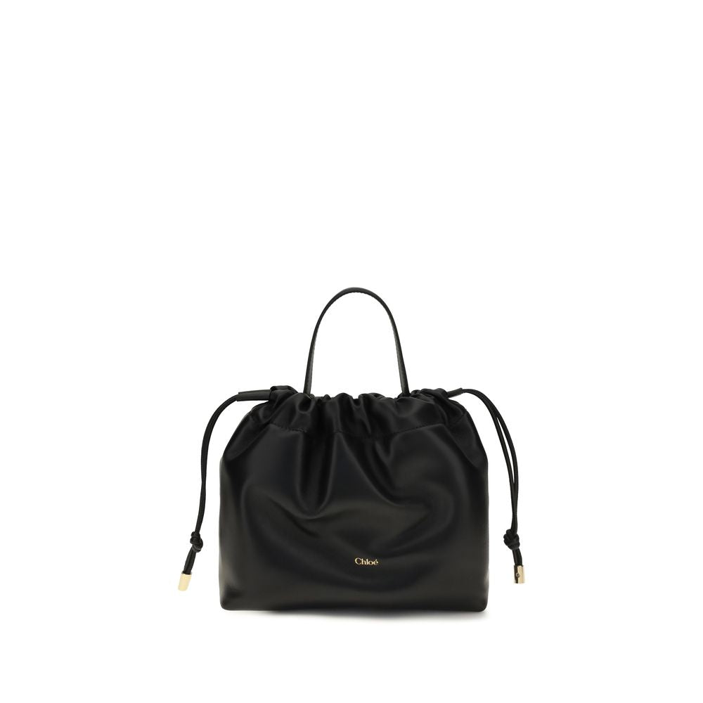 Chloé black lamb leather Ovis Aries shoulder bag with sleek design and silver hardware, featuring a soft, structured silhouette.