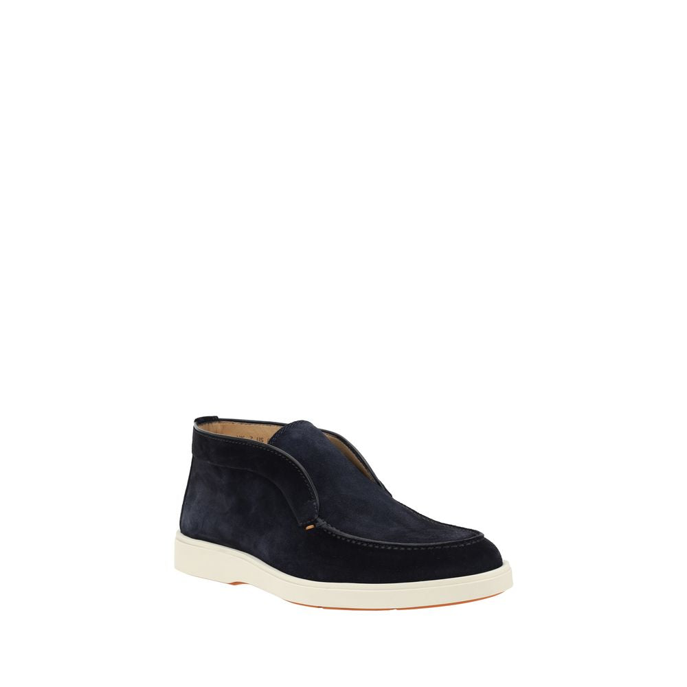 Santoni Blue Calf Leather Bos Taurus Ankle Boots Santoni