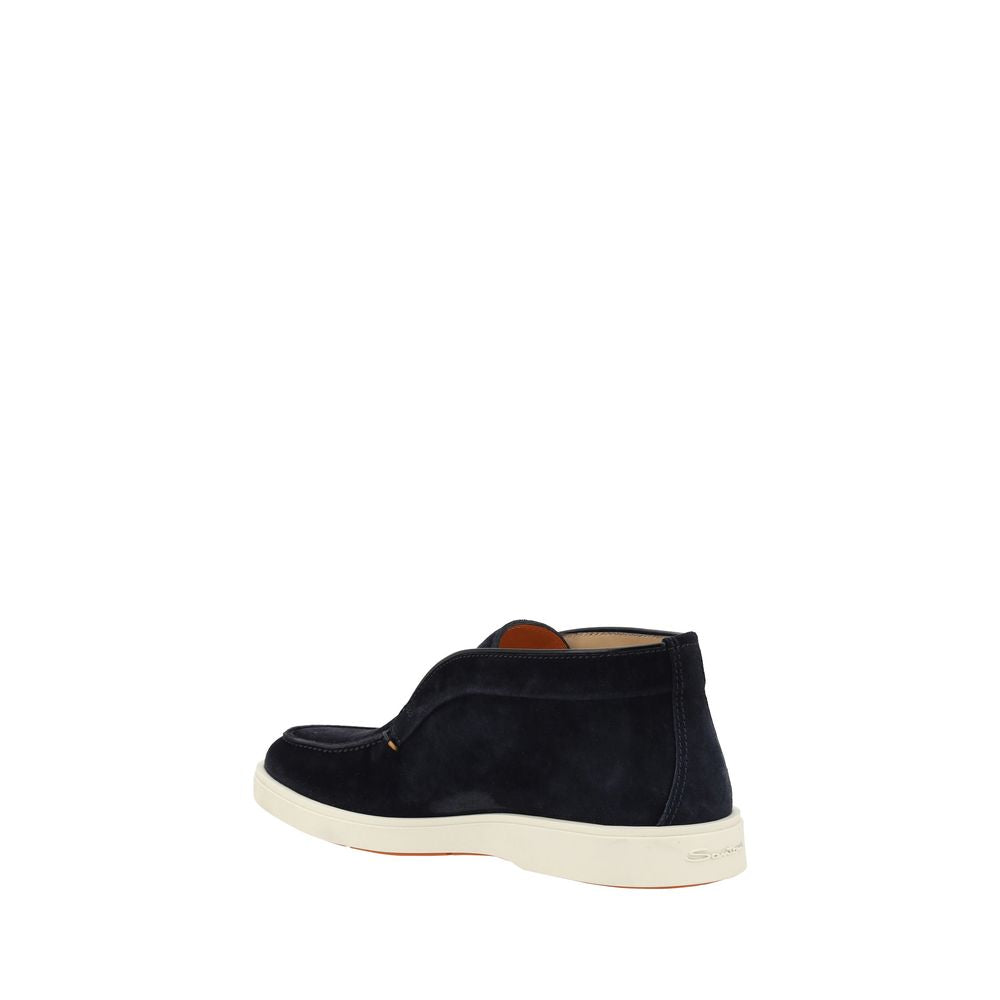 Santoni Blue Calf Leather Bos Taurus Ankle Boots Santoni