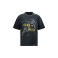 Represent black cotton T-shirt with crew neckline and short sleeves, featuring a minimalist design.