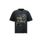 Represent black cotton T-shirt with crew neckline and short sleeves, featuring a minimalist design.