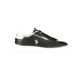 Black polyester men's sneaker by U.S. POLO ASSN., with sleek design and athletic sole, ideal for casual wear.