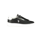 Black polyester men's sneaker by U.S. POLO ASSN., with sleek design and athletic sole, ideal for casual wear.