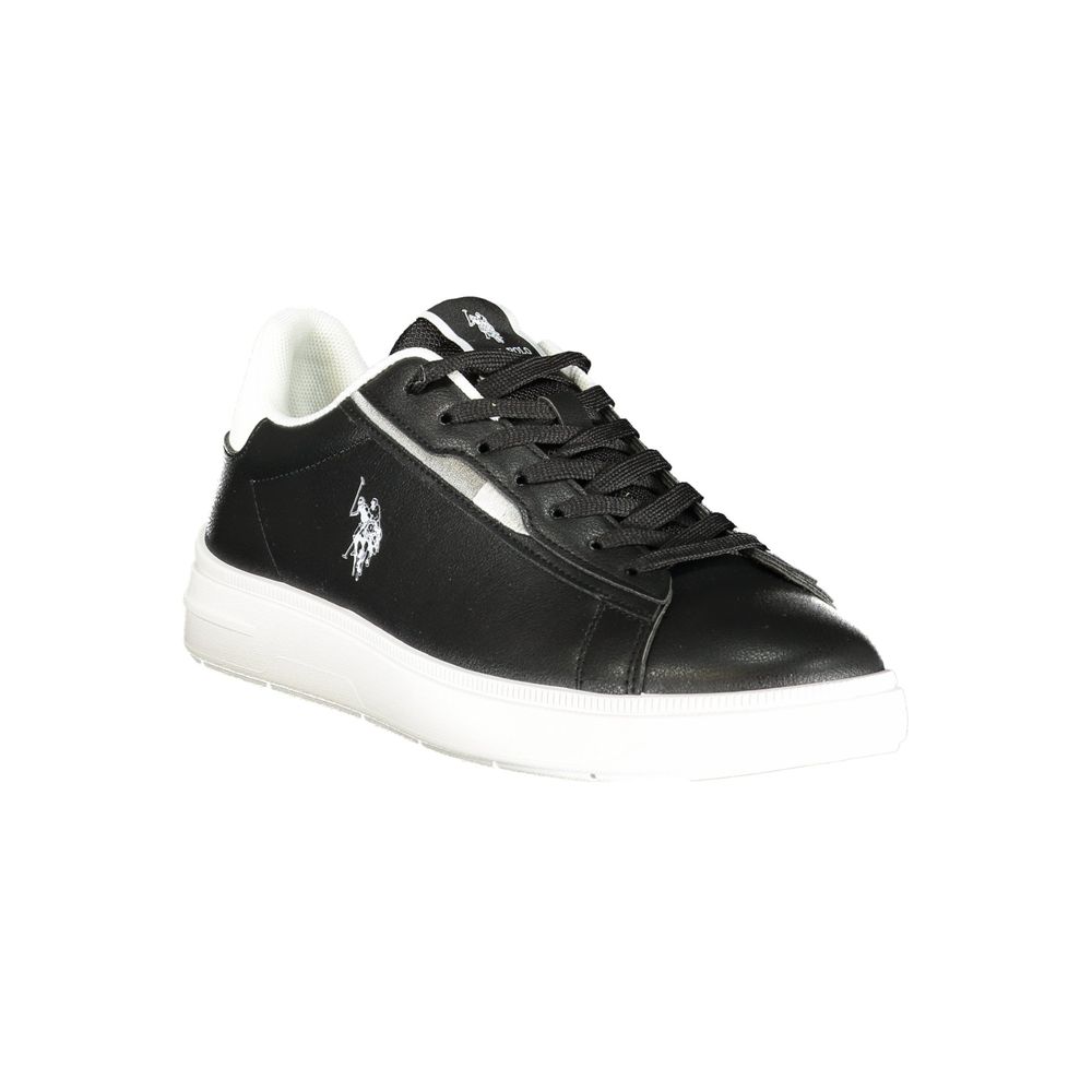 Black polyester men's sneaker by U.S. POLO ASSN. with white sole, casual athletic style, and breathable fabric.
