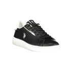 Black polyester men's sneaker by U.S. POLO ASSN. with white sole, casual athletic style, and breathable fabric.