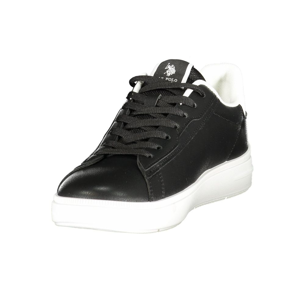 Black polyester men's sneaker by U.S. POLO ASSN., featuring a sleek design and comfortable fit.