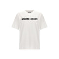 White cotton T-shirt by Moschino with a relaxed fit, featuring subtle branding and classic crew neckline.