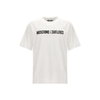 White cotton T-shirt by Moschino with a relaxed fit, featuring subtle branding and classic crew neckline.