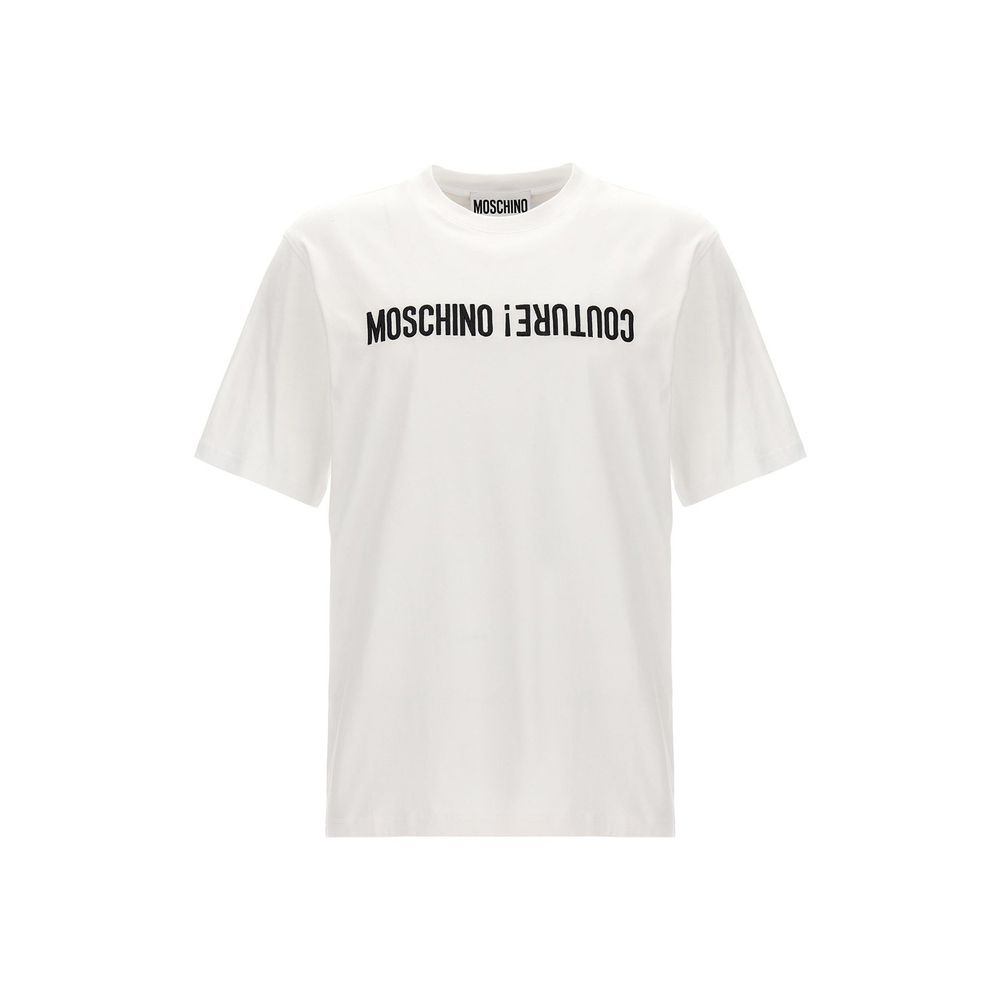 White cotton T-shirt by Moschino with a relaxed fit, featuring subtle branding and classic crew neckline.