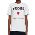 White cotton T-shirt by Moschino Couture featuring a casual fit and signature branding on the front.