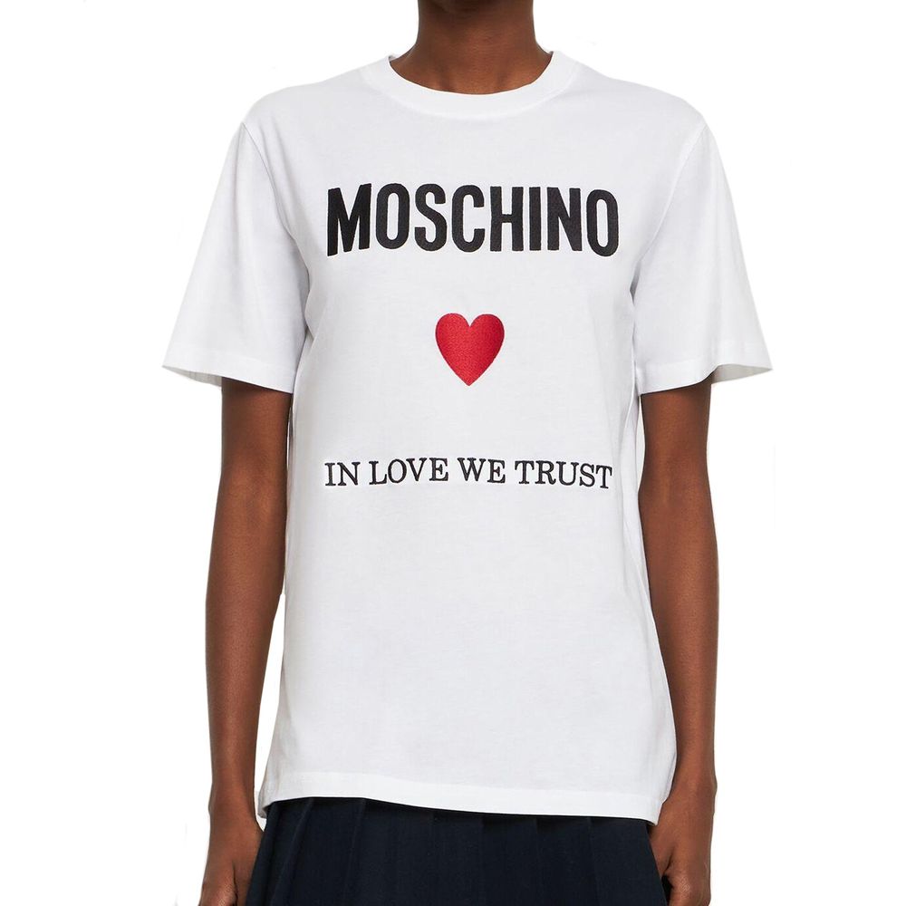White cotton T-shirt by Moschino Couture featuring a casual fit and signature branding on the front.