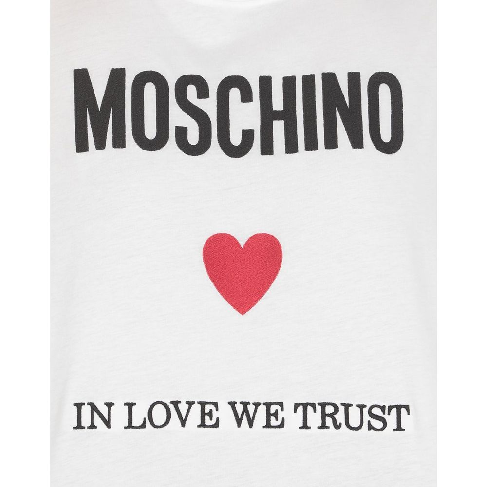 White cotton T-shirt by Moschino Couture featuring a casual fit and logo design, ideal for stylish everyday wear.