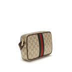 Gucci beige fabric shoulder bag with adjustable strap and subtle branding, featuring a stylish and versatile design.