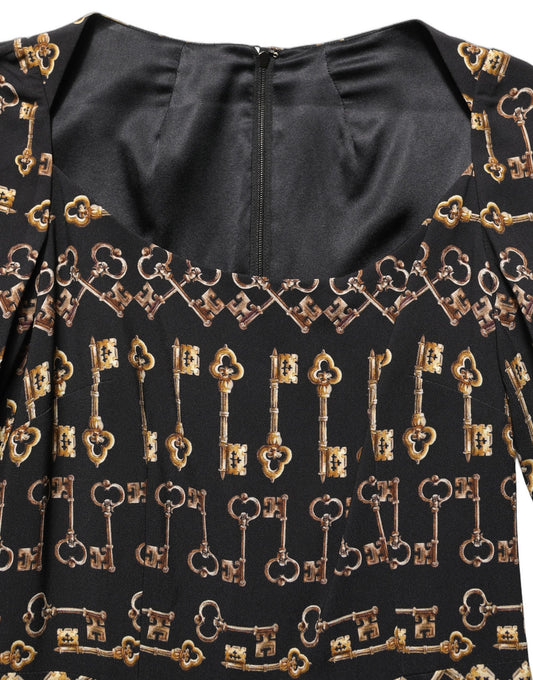 Dolce & Gabbana Black Key Print Long Sleeves Sheath Midi Dress Dolce & Gabbana