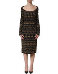 Dolce & Gabbana Black Key Print Long Sleeves Sheath Midi Dress - Eljoys Fashion 