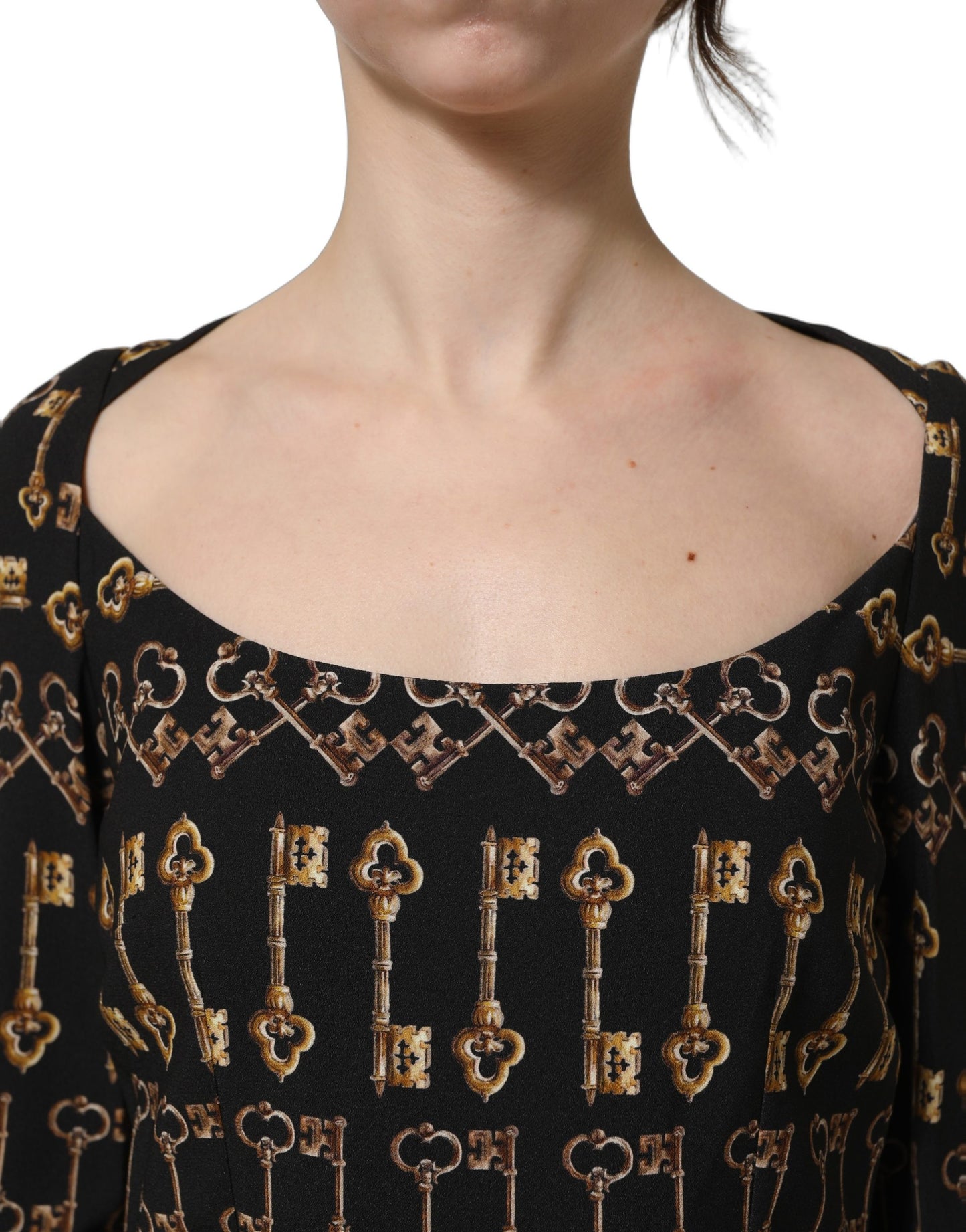 Dolce & Gabbana Black Key Print Long Sleeves Sheath Midi Dress Dolce & Gabbana