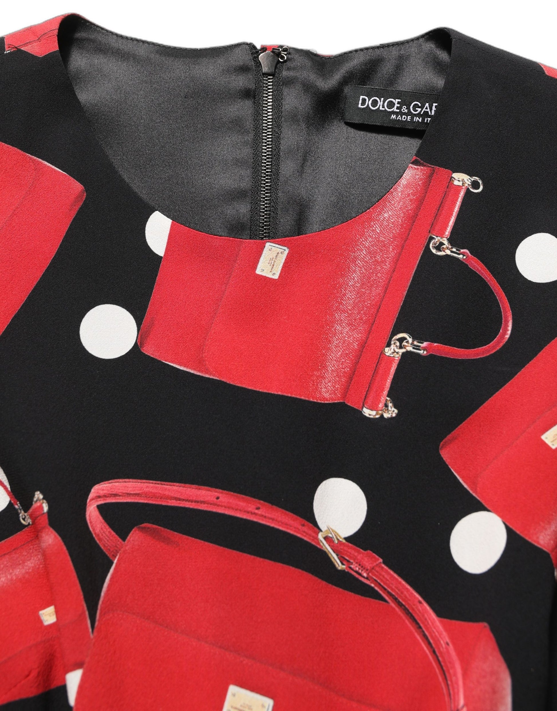 Dolce & Gabbana Black Handbag Print Long Sleeve Midi Dress Dolce & Gabbana