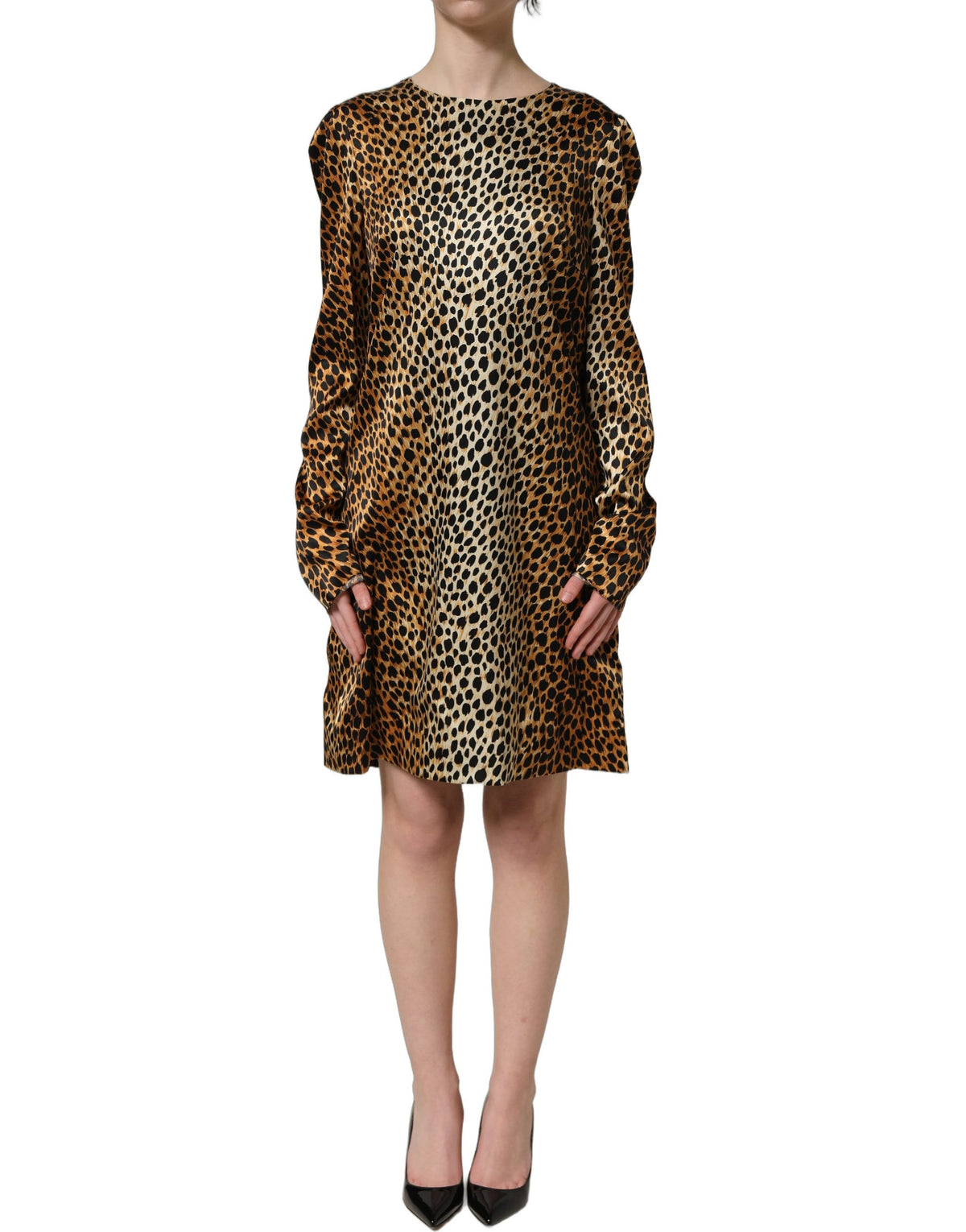 Dolce & Gabbana Brown Ocelot Print Long Sleeve Mini Dress Dolce & Gabbana