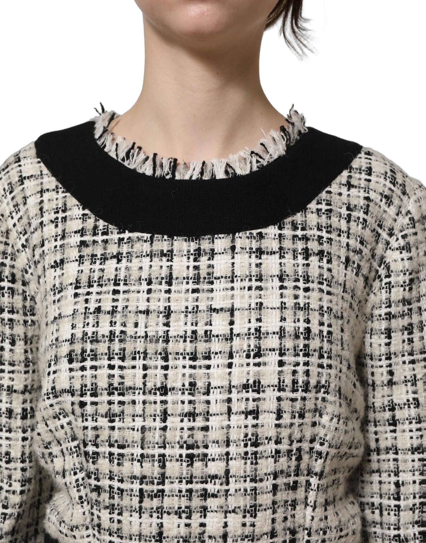 Dolce & Gabbana Multicolor Bouclé Tweed Frayed Trim Midi Dress Dolce & Gabbana