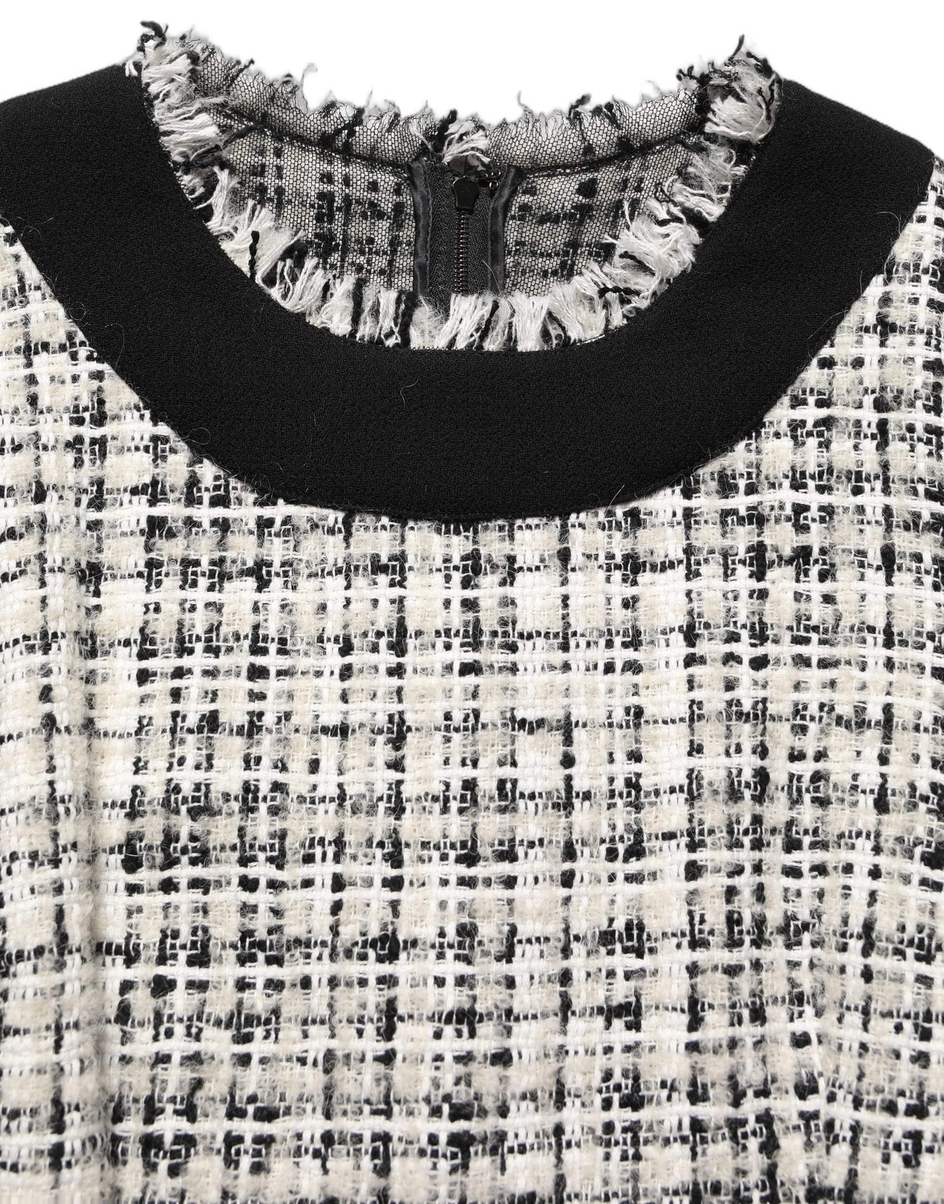 Dolce & Gabbana Multicolor Bouclé Tweed Frayed Trim Midi Dress Dolce & Gabbana