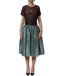 Dolce & Gabbana multicolor floral lace taffeta pleated midi dress displayed on a mannequin.