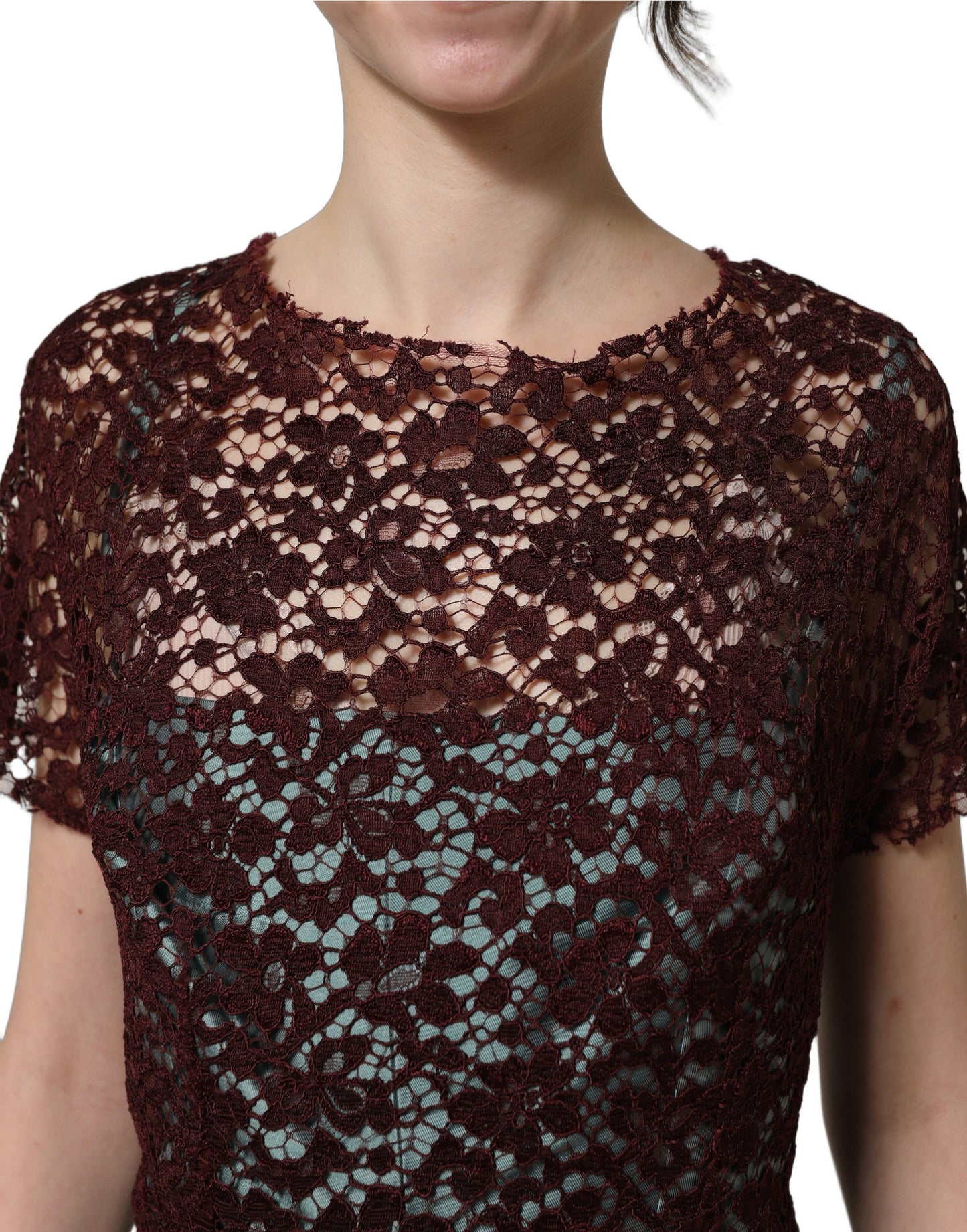 Dolce & Gabbana Multicolor Floral Lace Taffeta Pleated Midi Dress Dolce & Gabbana