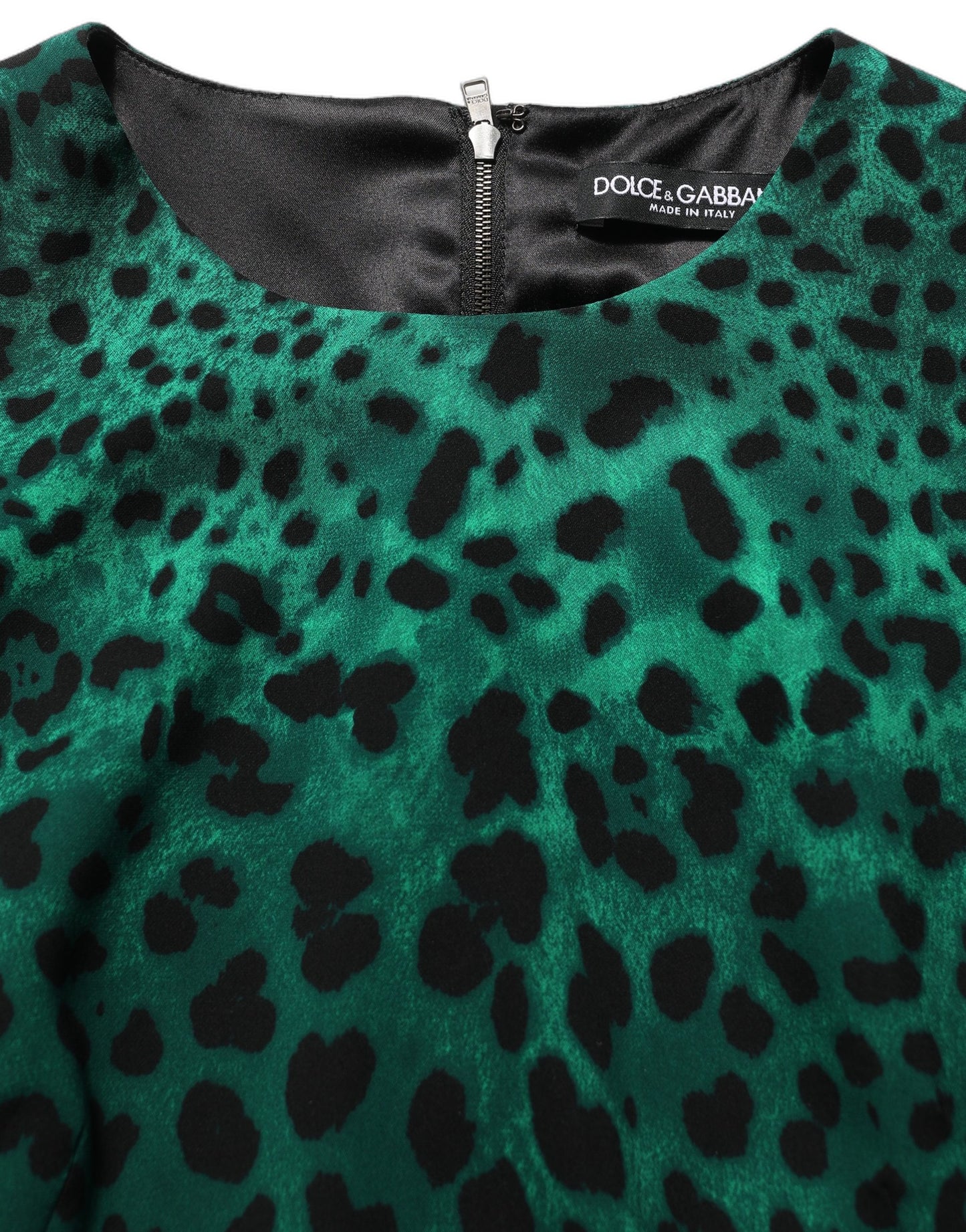 Dolce & Gabbana Green Leopard Print Silk Knee Length Dress Dolce & Gabbana