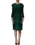Dolce & Gabbana Green Leopard Print Silk Knee Length Dress
