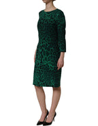 Dolce & Gabbana Green Leopard Print Silk Knee Length Dress